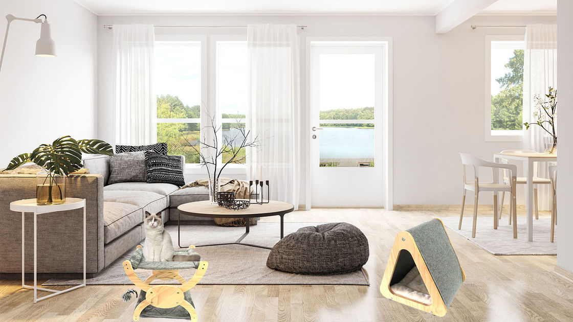 キャブレター木猫の友好的な家具感じられた洞窟の負傷のための折り畳み式猫の家のベッド