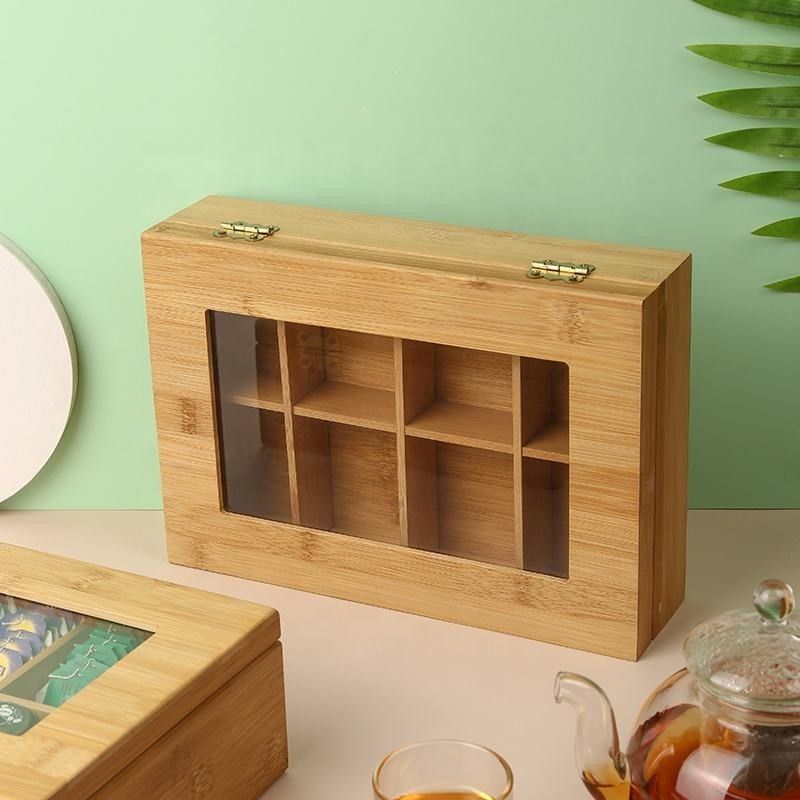 8つのコンパートメントは木の収納箱のタケ茶箱の貯蔵のオルガナイザーに蝶番を付けた