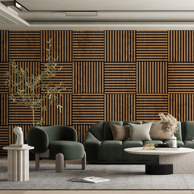 Wood Slatted Office Partition Panel MDF Wooden Mobile Restaurant Partition Wall Dividers 100% Polyester PET and Wood Wall Panels